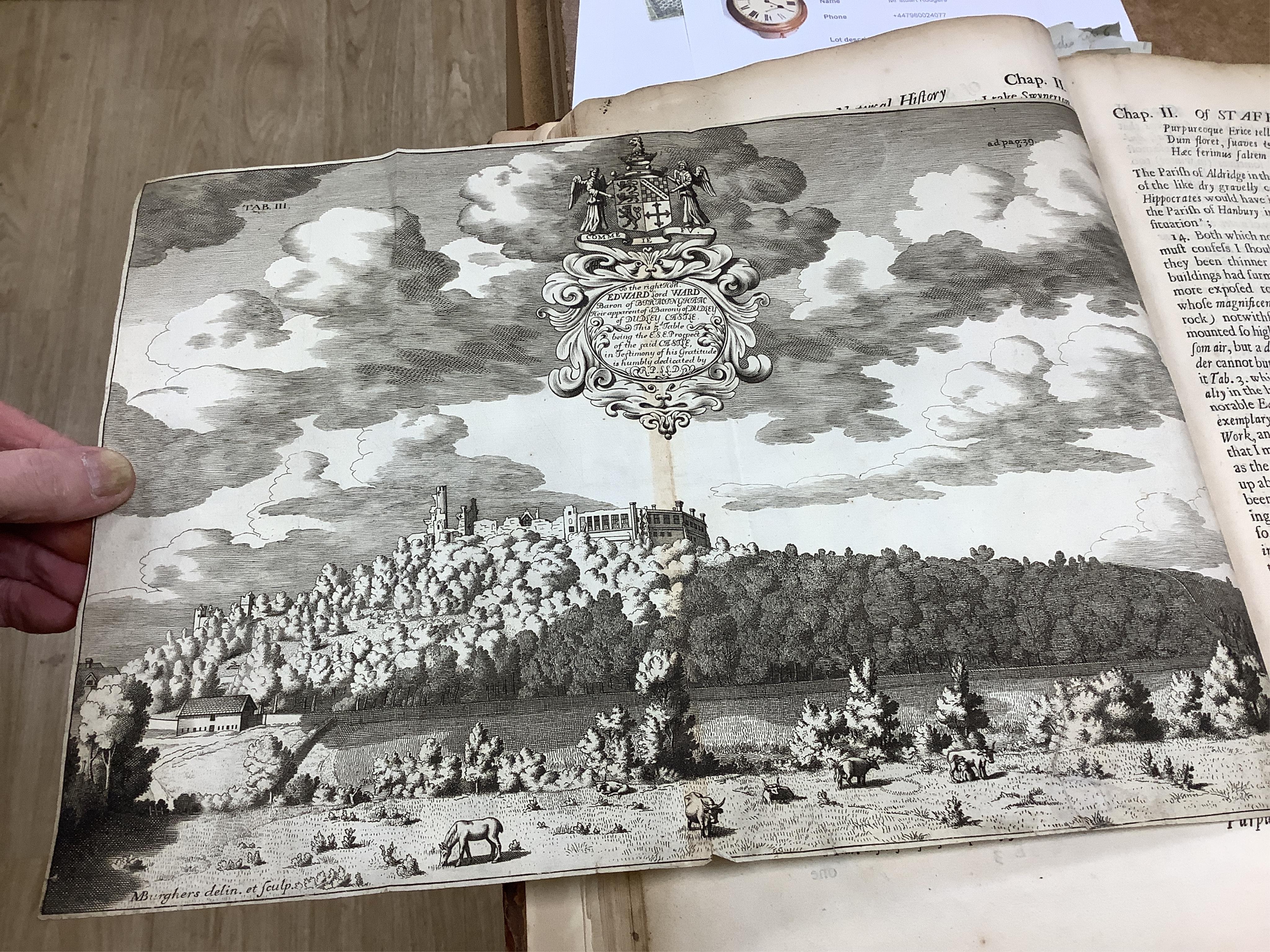 Plot, Robert, the natural history of Staffordshire. Engraved plates, old leather, folio. Oxford, 1686 and other books, mostly leather bound
